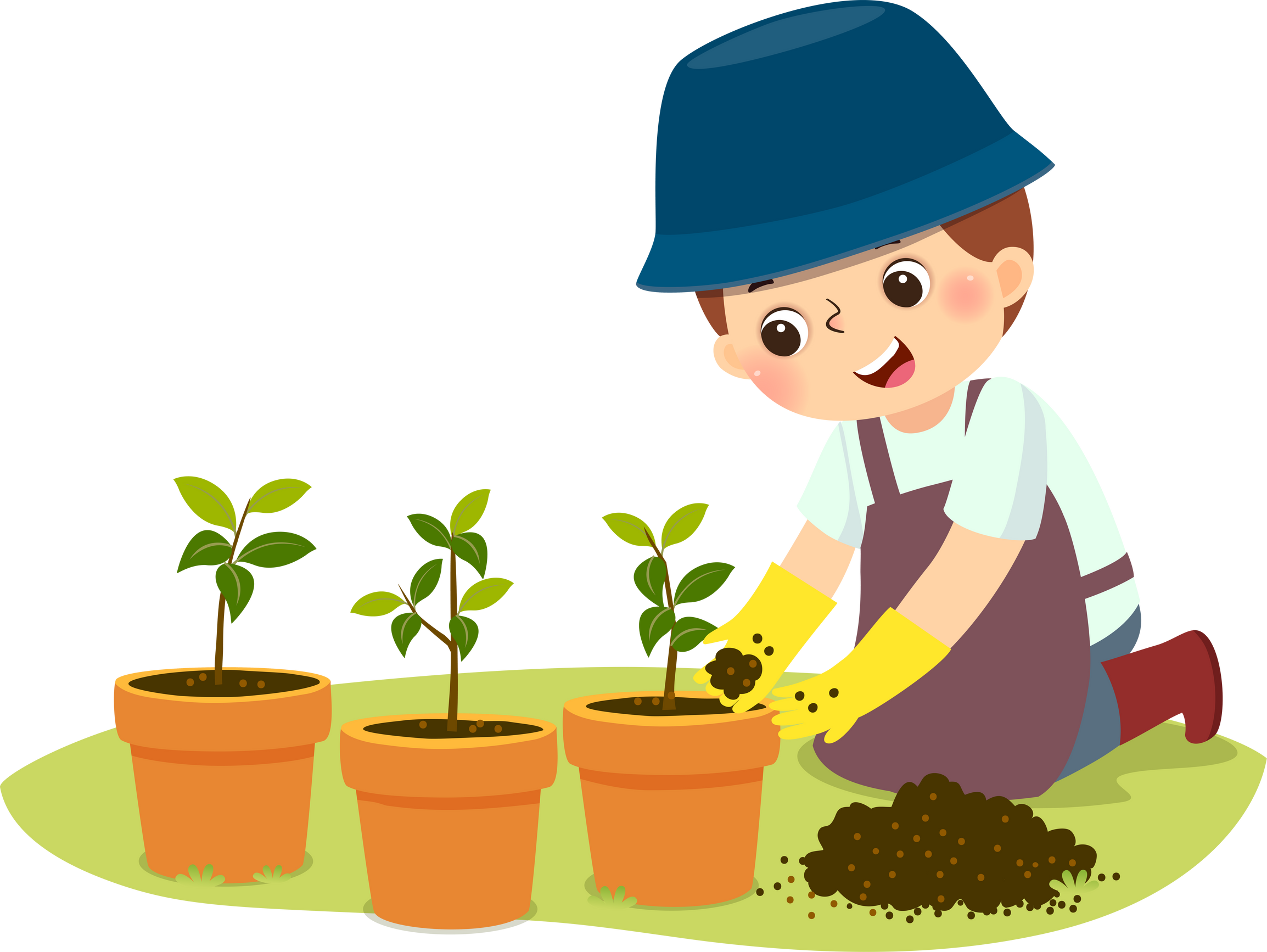 Cartoon little boy doing gardening