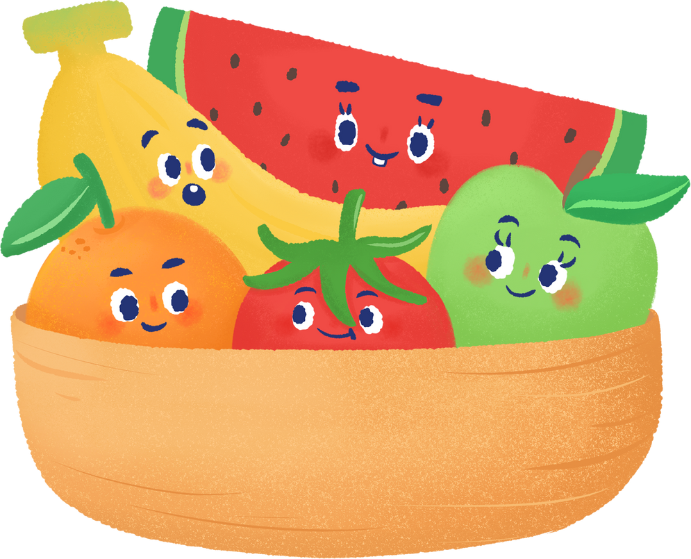 Cute fruits in basket illustration